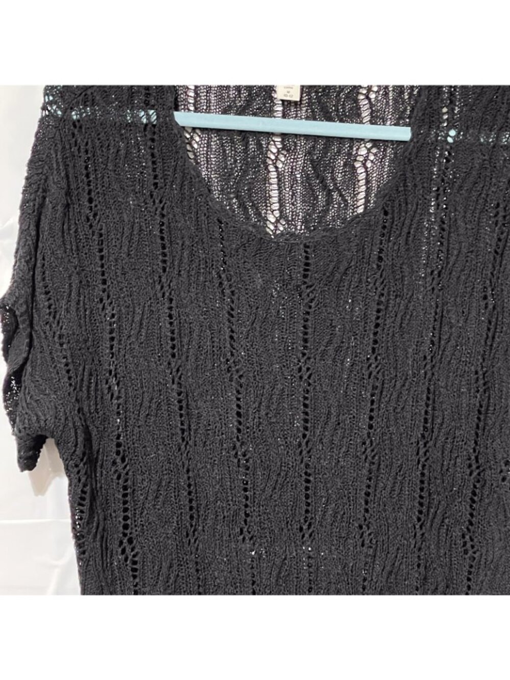 Coldwater Creek Black Open Knit Short Sleeve Top Linen Blend M 10-12 - Picture 2 of 8